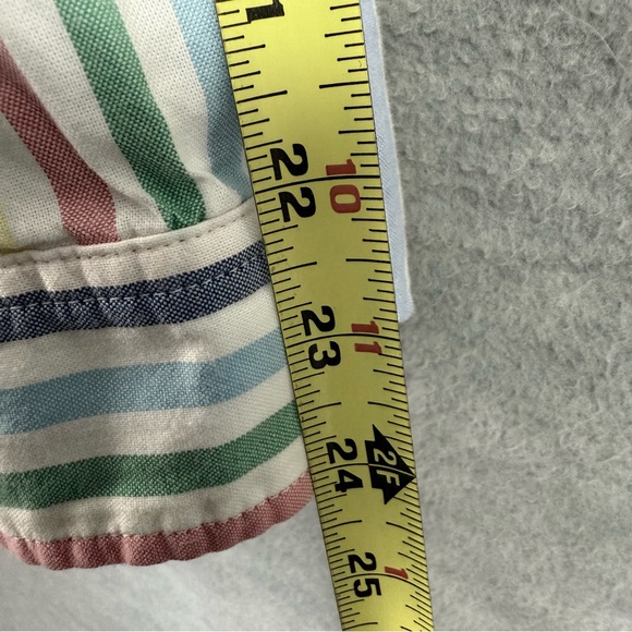 Talbots XL Rainbow Stripe Popover Top Roll Tab Sleeves 100% Cotton Tunic - Picture 11 of 11